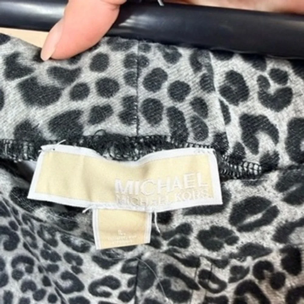 Michael Kors Women Grey Black Leopard Print Stretch Pull On Leggings Size L